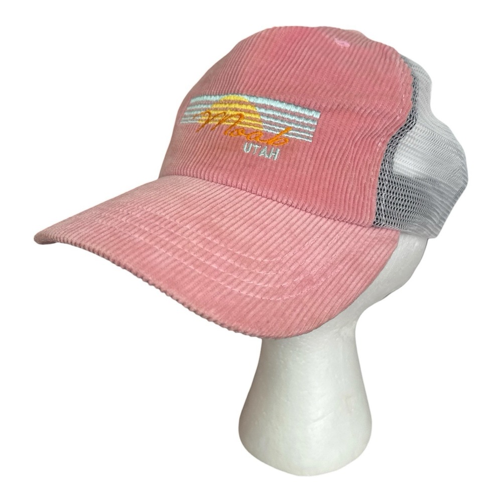 Moab Utah Pink Corduroy Mesh Trucker Hat - Retro Sunset Embroidery
